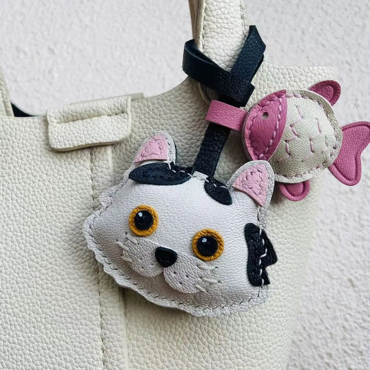 Genuine Sheepskin Leather Handmade Cat Purse Charm