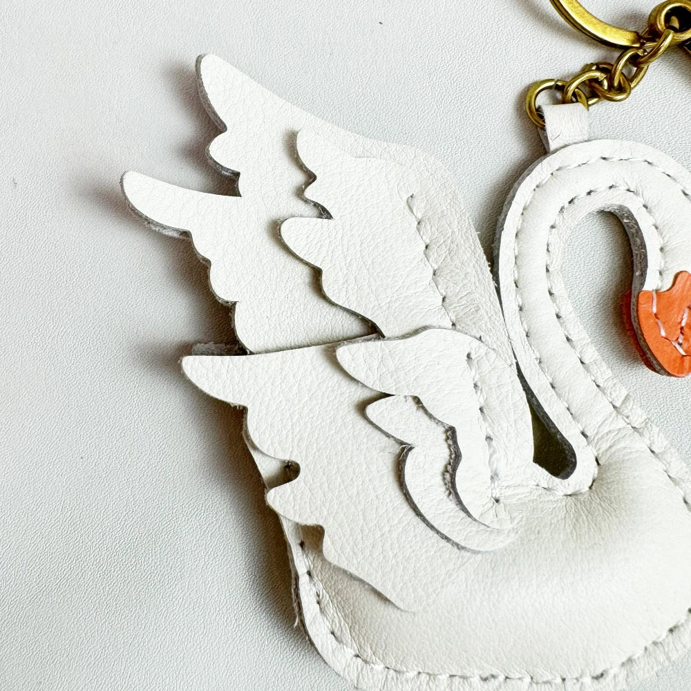 Leather Handmade Black And White Swan Bag Pendant