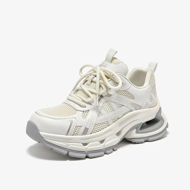 Air Mesh Sick Sole Round Toe Lace-up Casual Sneakers