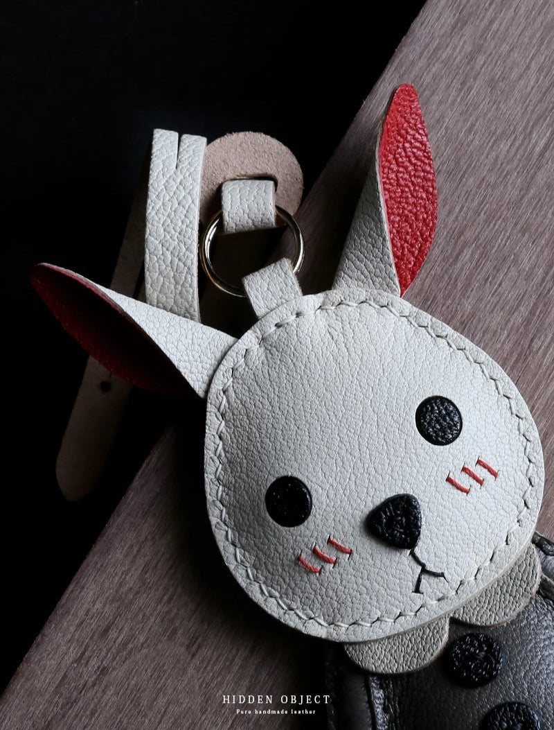 Custom Engraved Rabbit Leather Keychain