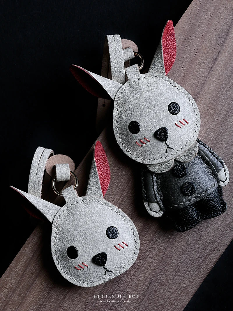 Custom Engraved Rabbit Leather Keychain