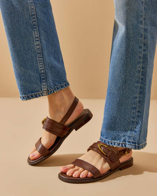 Genuine Leather Metal Buckle Decro Slingback Sandals