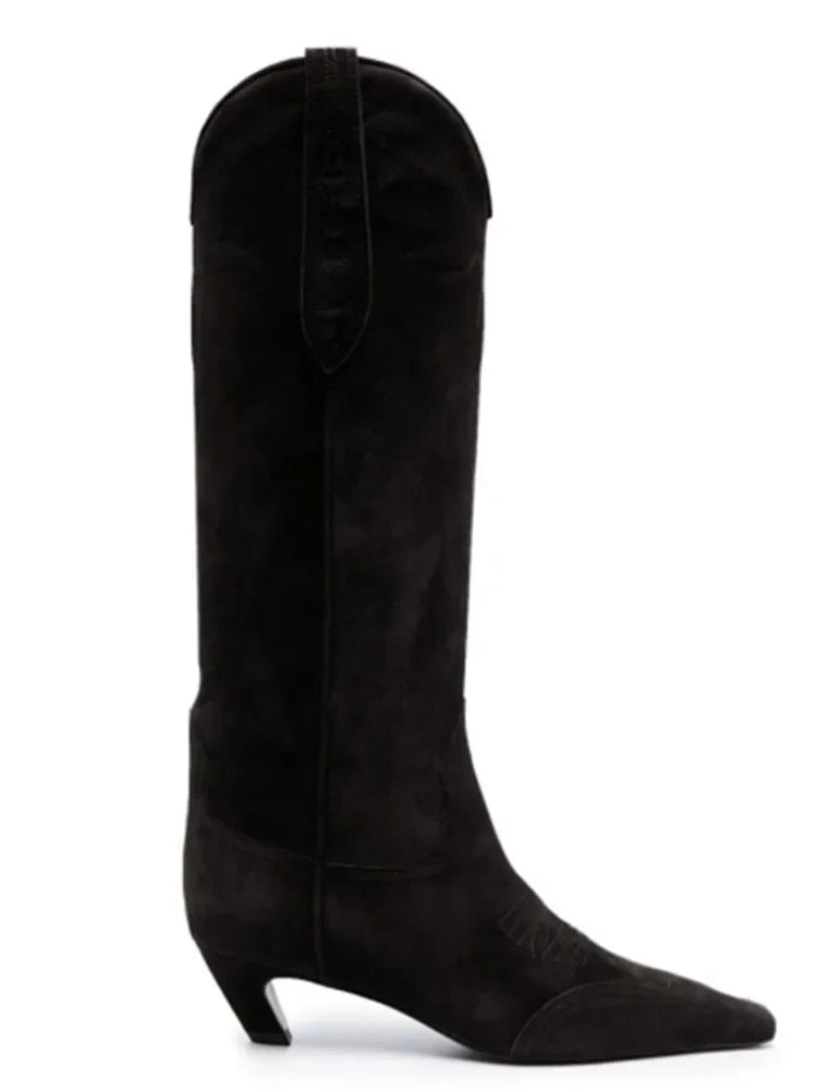 Low Heel Embroidered Multi Functional Women's Square Head Boots