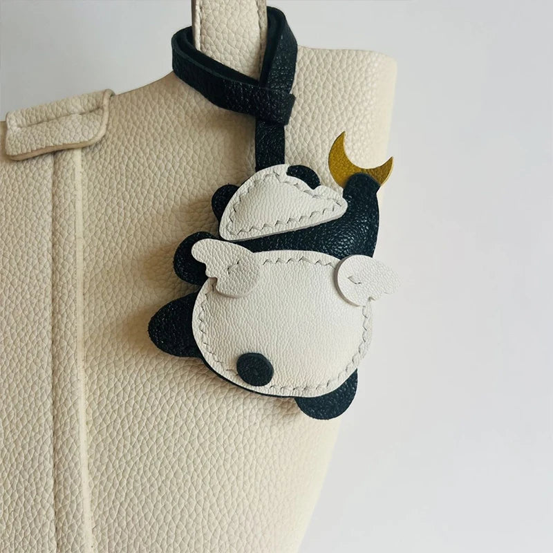 Panda Grasping The Moon Leather Handmade Bag Charm
