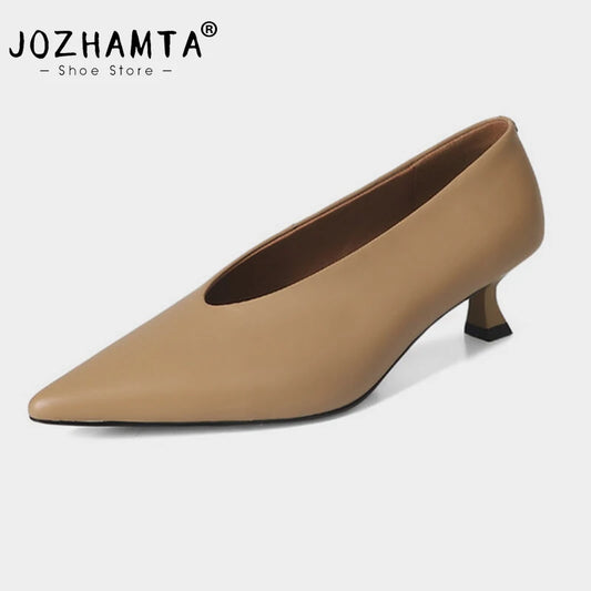JOZHAMTA Size 34-40 Vintage Pumps For Women Real Leather High Heels Spring Shoes 2025  Fashion Pointy Toe Office Daily Dressy