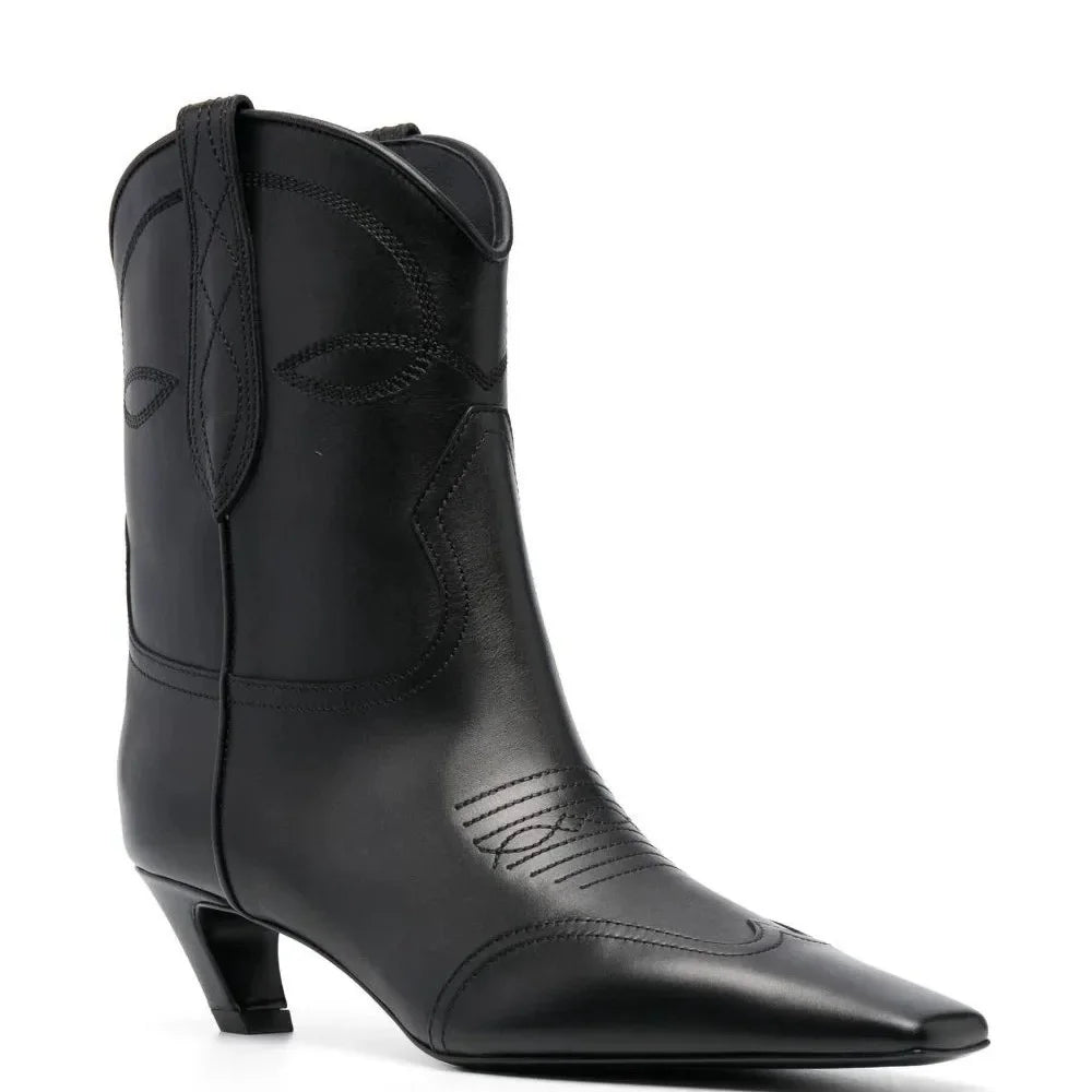 Low Heel Embroidered Multi Functional Women's Square Head Boots