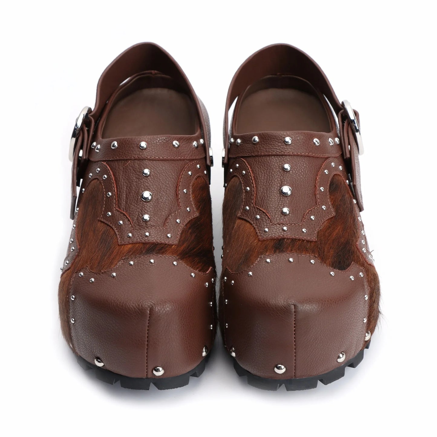 Studded Cowhide Platform Clogs