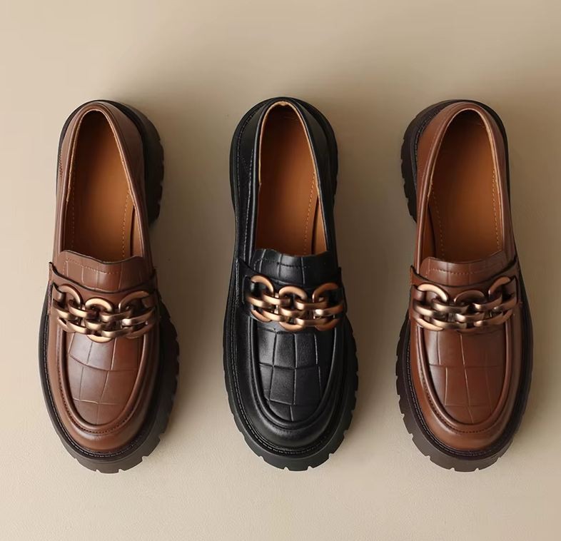 Classic Chain Leather Preppy Loafers